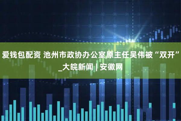 爱钱包配资 池州市政协办公室原主任吴伟被“双开”_大皖新闻 | 安徽网
